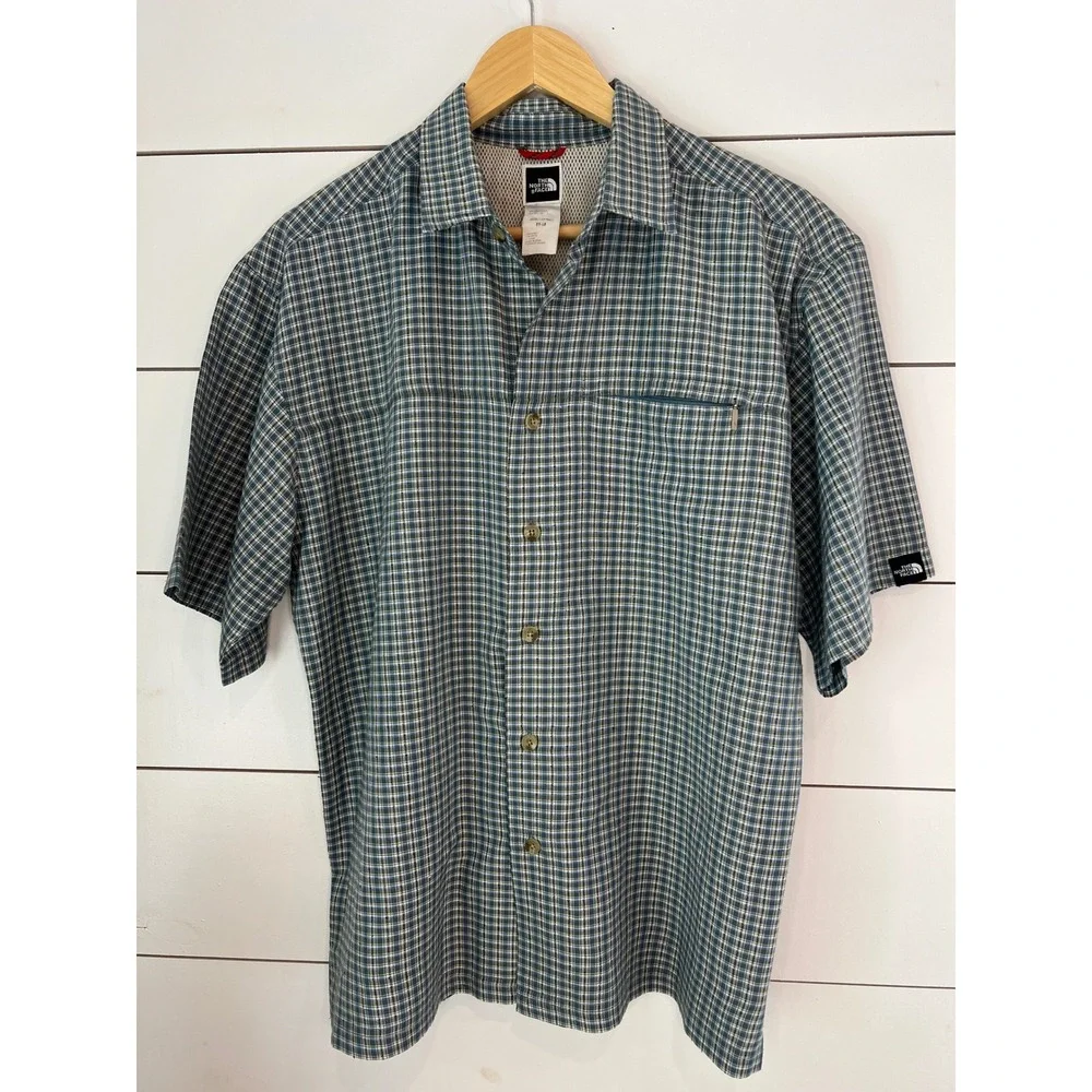 The North Face Mens Blue Green Plaid Short Sleeve Hiking Shirt Medium gorpcore
